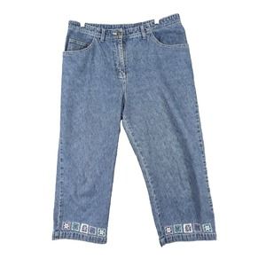 Christopher & Banks Capris Jeans Women 12 Blue Denim Embroidered High Rise‎ Y2K